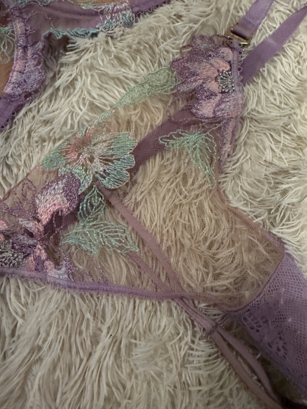 Honey Birdette Lavender Sheer Embroidered Bra & Brief Set - Picture 4 of 5